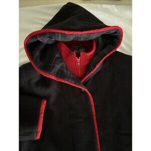 Herman Kay Women's Bib Coat Size 8 Wool Blend Hooded Coat Colorblock 80s Vintage